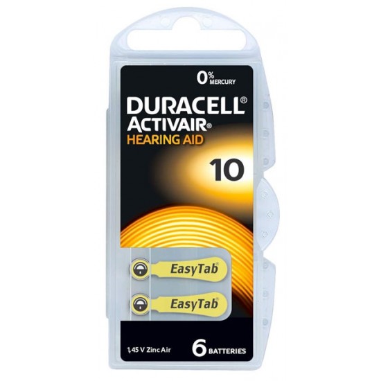 Duracell ZA10 μπαταρίες βαρηκοΐας Κίτρινη 1.45V Duracell ZA10 μπαταρίες βαρηκοΐας Κίτρινη 1.45V