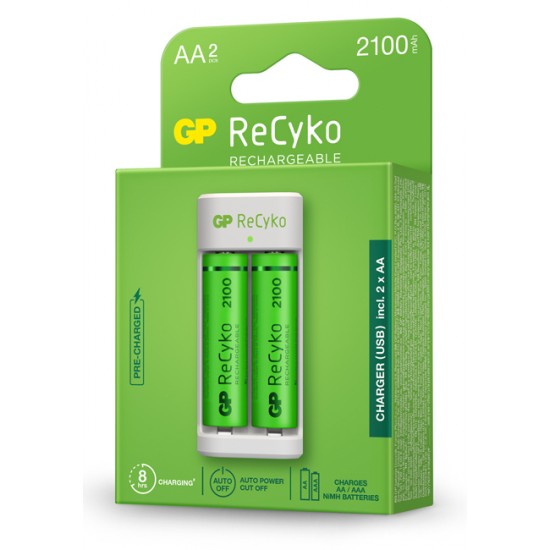 GP Recyko USB charger with 2 batteries AA 2100 mAh 1.2V GP Recyko USB charger with 2 batteries AA 2100 mAh 1.2V