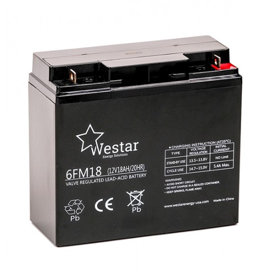 Westar Lead Acid battery FM 12V 18Ah 10 Years "Design Life" (6FM18)