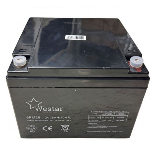Westar μπαταρία μολύβδου FM 12V 26Ah 10 χρόνια "Design Life" (6FM26) Westar μπαταρία μολύβδου FM 12V 26Ah 10 χρόνια "Design Life" (6FM26)