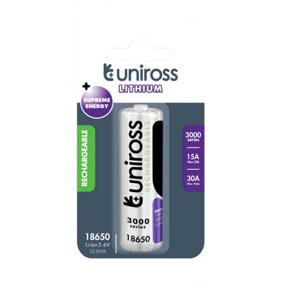 Uniross 18650 Li-Ion rechargeable battery 3000mAh 30A