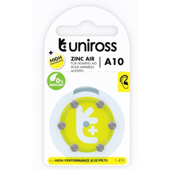 Uniross ZA10 zinc air Hearing Aid 1.45V 90mAh Uniross ZA10 zinc air Hearing Aid 1.45V 90mAh