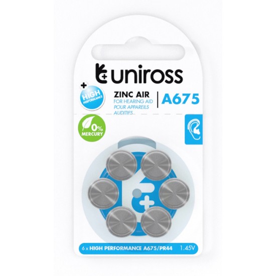 Uniross A675 zinc air Hearing Aid Blue