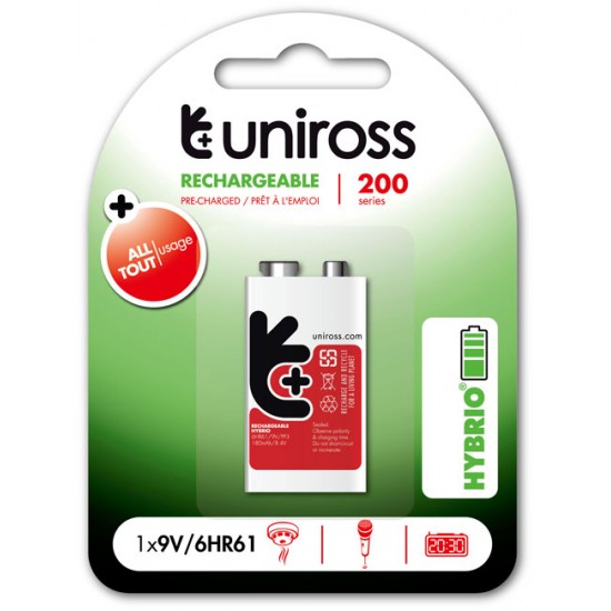 UNIROSS rechargeable battery NiMh 9V 200 mAh