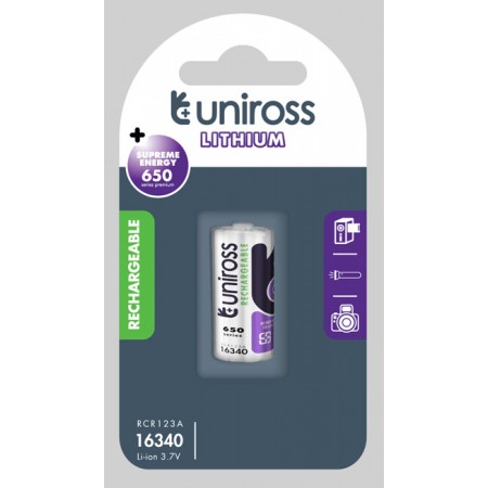 Uniross 16340 Li-Ion rechargeable battery 650mAh (RCR123)